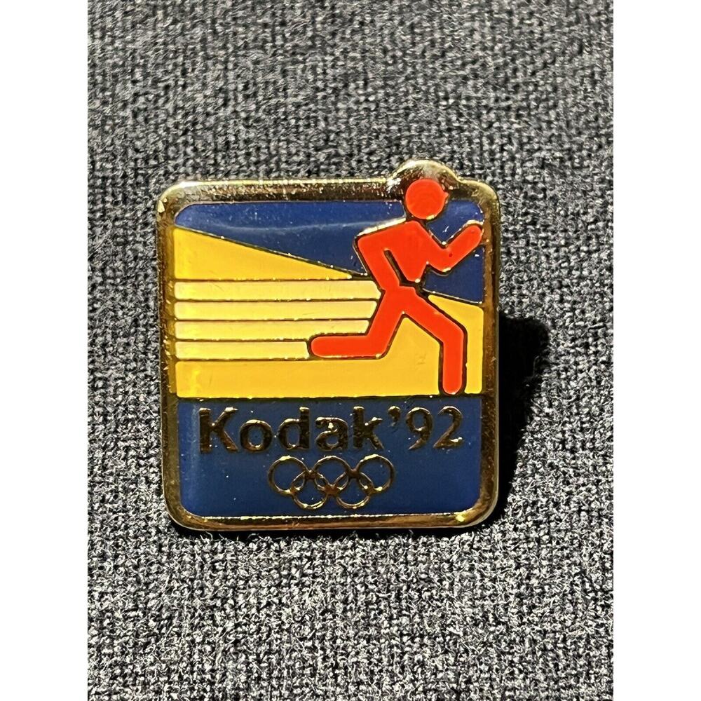 Kodak 1992 Barcelona Spain Olympic Rings Small Lapel Pin Running Gold Tone